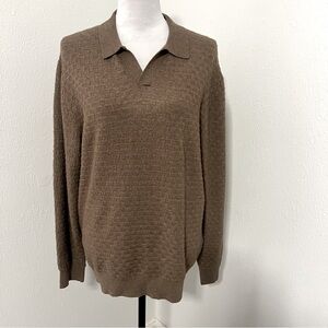 TAHARI Mens Medium Wool Blend V-Neck Collar Sweater Brown Business Casual NWT